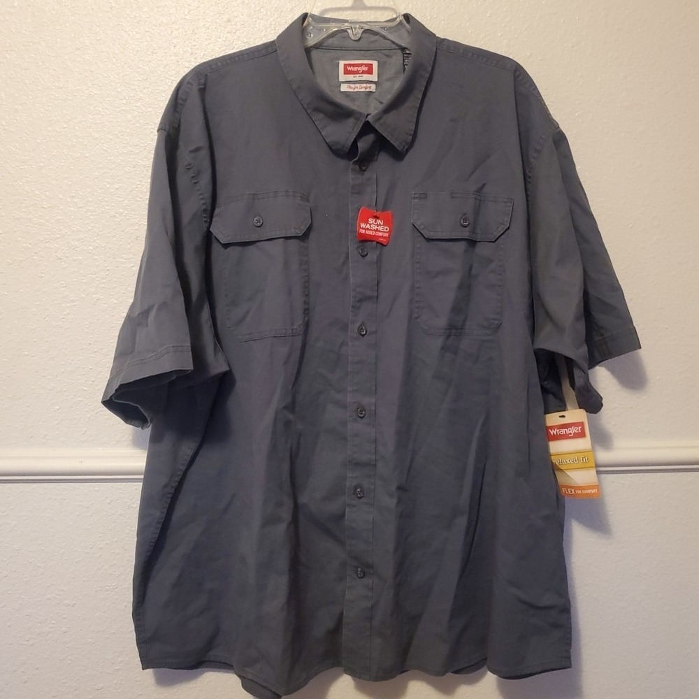 Wrangler Mens 3XL Relaxed Fit Flex Comfort Short Sleeve Button Down Shirt Gray